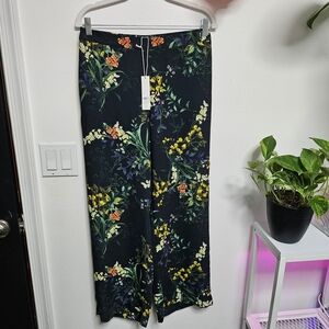 Floral Print Black Pants